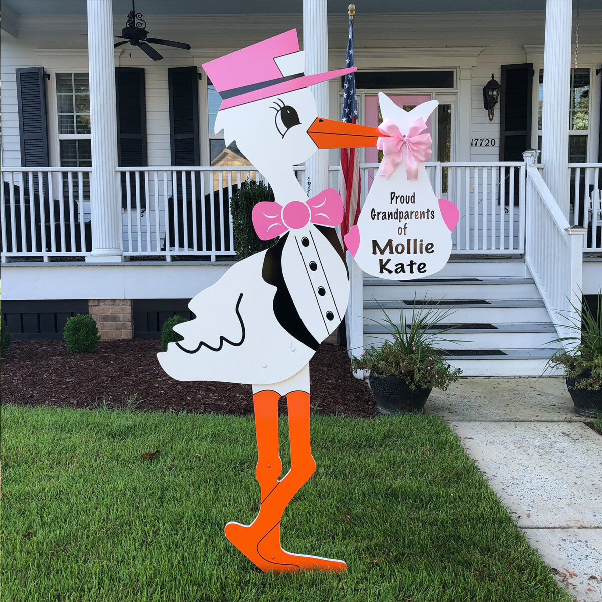 Grandparent Pink Stork Sign With Personalized Bundle, Birth Announcement Yard Stork Sign in Evansville, Boonville, Henderson, Mount Vernon & More