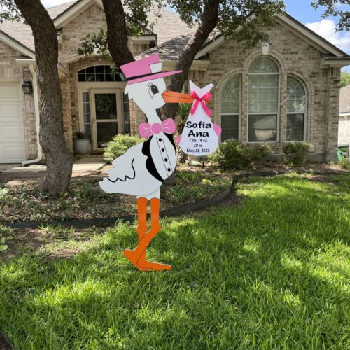 Pink Stork Sign, Birth Announcement Yard Stork Sign in Evansville, Boonville, Henderson, Mount Vernon & More