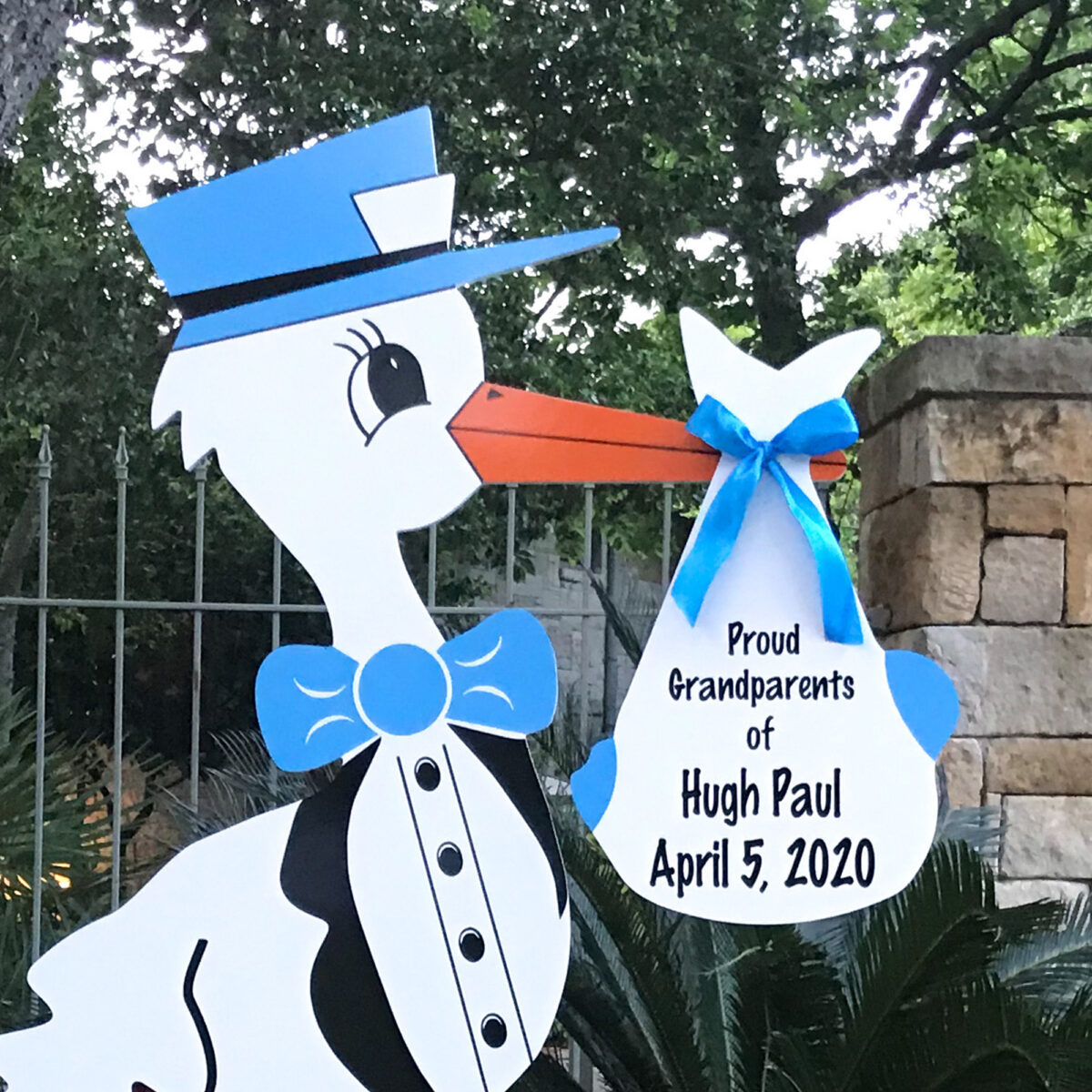 Blue Grandparent Stork Sign with Personalized Bundle, Birth Announcement Yard Stork Sign in Evansville, Boonville, Henderson, Mount Vernon & More